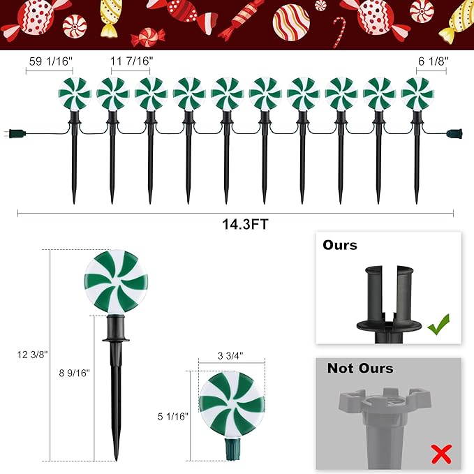 Ultimate Unicorn Christmas Lollipop Pathway Lights for Christmas Decoration, 10 LED Christmas Peppermint String Lights Green, Lollipop Pathway Lights with Stakes for Garden Christmas Decor