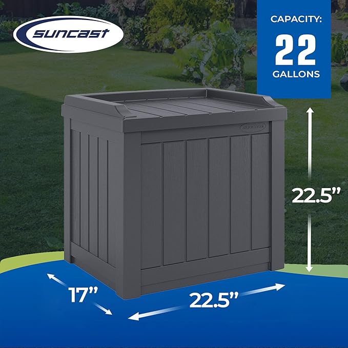 Suncast 2 Pack 22 Gallon Indoor or Outdoor Backyard Patio Small Storage Deck Box with Attractive Bench Seat and Reinforced Lid, Stone Gray
