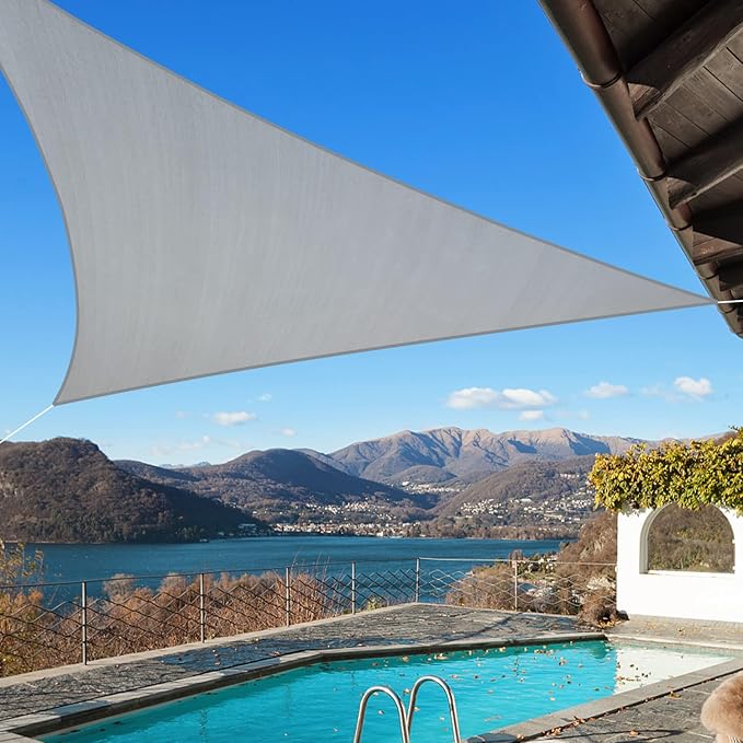 KANAGAWA Sun Shade Sail 12'x12'x17' Gray Triangle UV Block Canopy Awning Shelter Fabric Cloth Screen for Outdoor Patio Garden Backyard