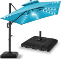 Best Choice Products 10x10ft Cantilever Patio Umbrella w/Base Included, Solar LED Lights 360 Rotation Large Offset Hanging Outdoor Shade for Deck Pool Backyard w/Stand – Sky Blue