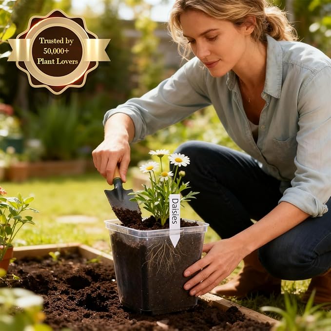 5.5 Inch Clear Square Nursery Pots with Drainage & Labels, 30Pcs Reusable Seed Starter Pots for Vegetables, Indoor Outdoor Gardening, Thick Transparent Plastic Plant Pots for Seed Starting