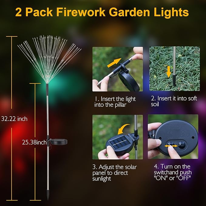 SUNNEST Solar Lights Outdoor, 150 LED Firework Light with 8 Modes Solar Garden Light for Yard Outside Fairy Lights Decor for Pathway Flowerbed Planter Balcony Patio Garden Decor (2 Pack 300LED)