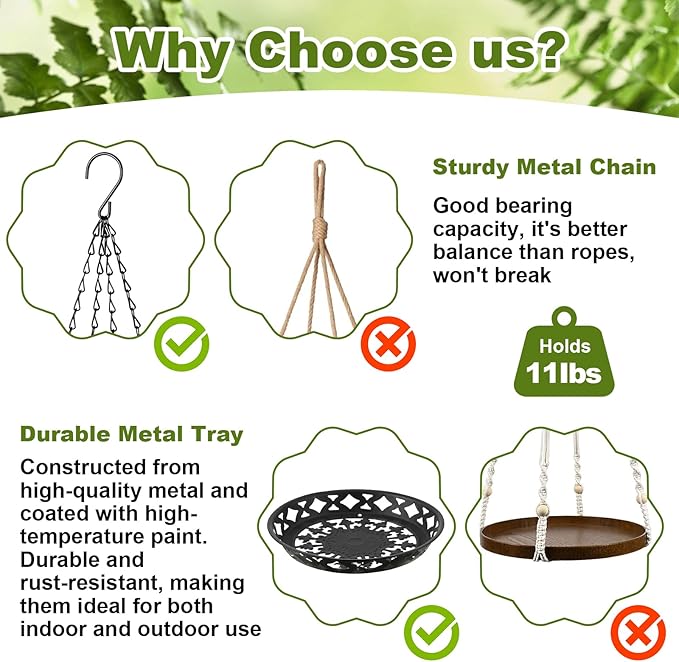 Enhon 4 Pack Plant Hanger, 12 Inch Metal Hanging Planter for Indoor Outdoor Plants, Classy Glossy Black Decorative Hanging Plant Shelf for Window Wall Ceiling Home Decor