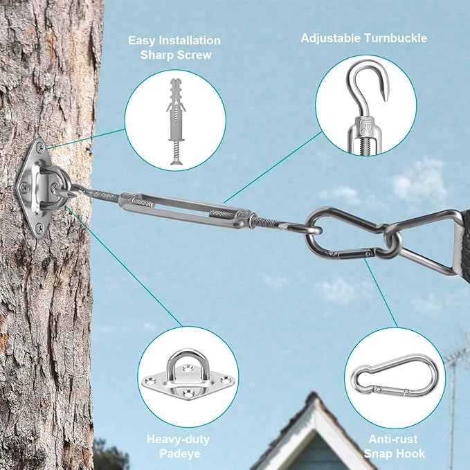 Sun Shade Sail Hardware Kit 6 Inch for Rectangle & Triangle Shade Sail Install, Stainless Steel ShadeSail Fixing Accessories for Outdoor Patio Canopy Garden, Heavy Duty Awning Attachment 80 Set