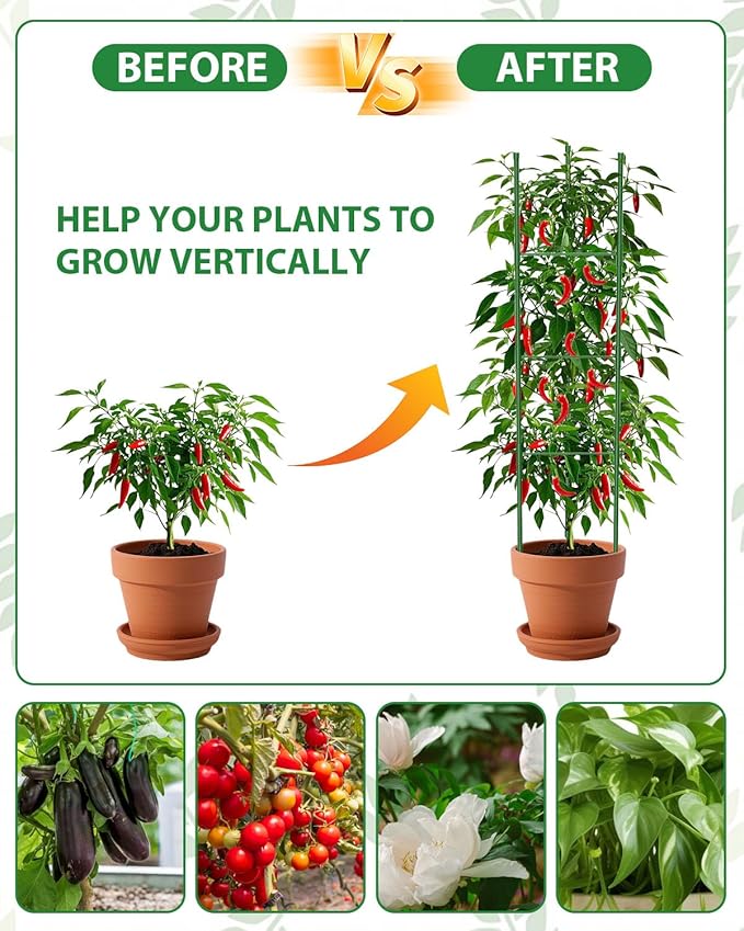 8 Pack Tomato Cages for Garden, 51in*13in Adjustable Tomatoes Plant Stakes Support Cages Trellis, Garden Trellis for Vegetable Flowers Fruits Climbing Plants- 20 Binding Wires Included