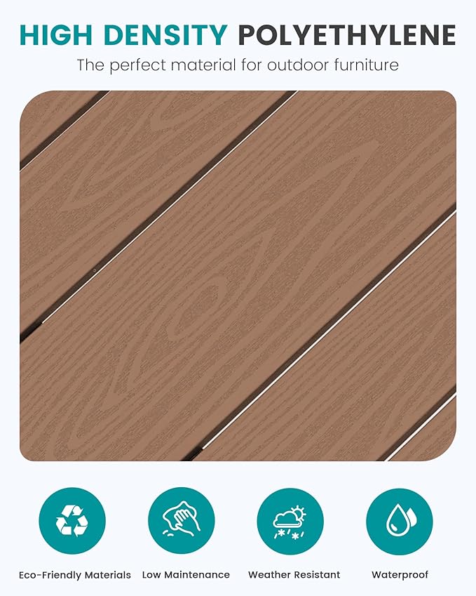 SERWALL 41" Outdoor Bar Table, All Weather HDPE Patio Bar Counter Height Table, Rectangle Patio Bar Table for Outside, Garden, Backyard, Balcony, Poolside, Brown