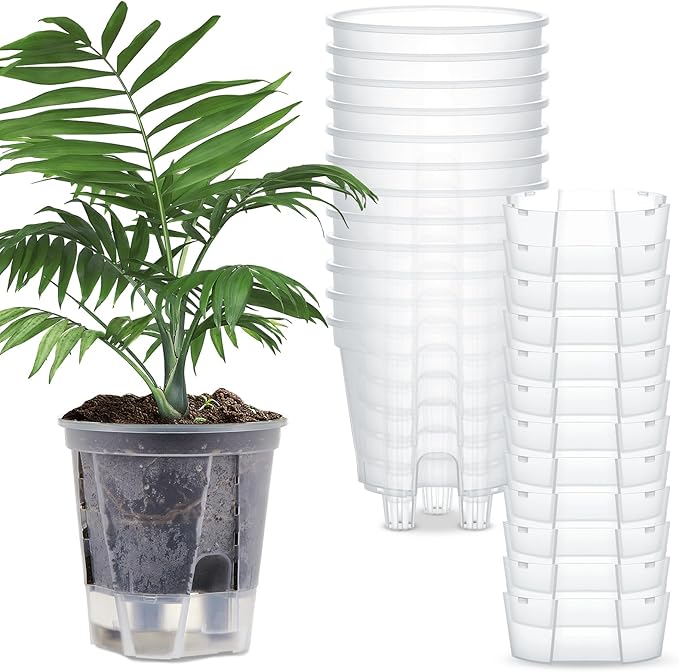 Self Watering Pots for Indoor Plants with Deep Reservoir and High Drainage Holes for Outdoor Plants and Flowers, Bare Root Planter (4.72'',Clear,12 Pcs)