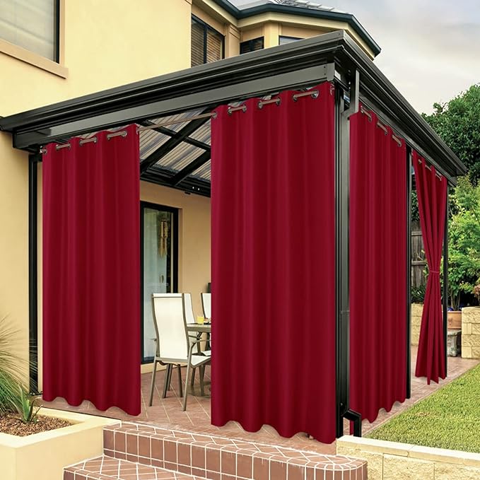BONZER Outdoor Waterproof Curtains for Patio Privacy Grommet Light Filtering Outside Curtains for Gazebo, Porch, Pergola, Pavilion, 1 Panel, 54W x 108L inch, Red