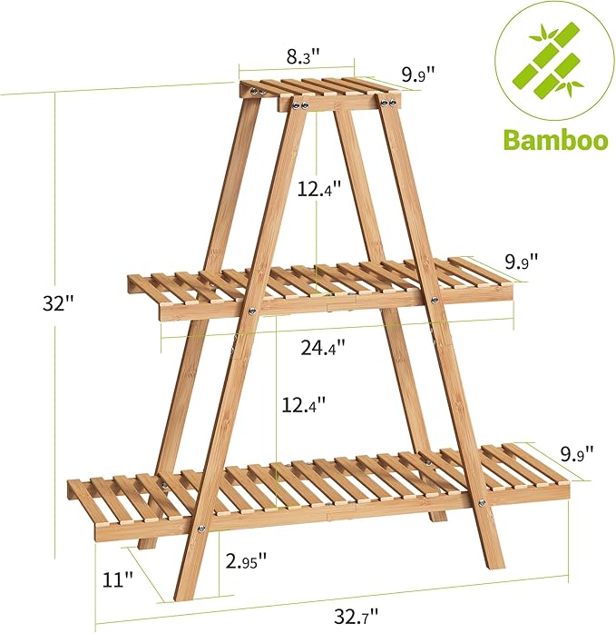 BMOSU Plant Stand Bamboo for Indoor Outdoor Tiered Plant Shelf 8 Potted Flower Holder Ladder Rack Garden Balcony Living Room Patio(3 Tier Natural)