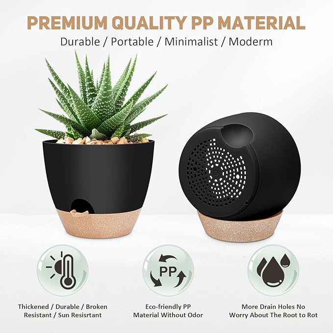 12 inch Large Self Watering Plant Pots, Flower Pots Planters with Multi Mesh Drainage Holes for Indoor Outdoor Garden Plants and Flowers.（Black）