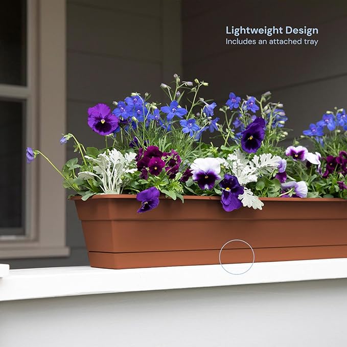 Bloem Dura Cotta Window Box Planter: 30" - Terra Cotta - Large Box with Tray, Weatherproof Resin Box, Removable Tray for Indoor & Outdoor Use, Gardening, 4 Gallon Capacity
