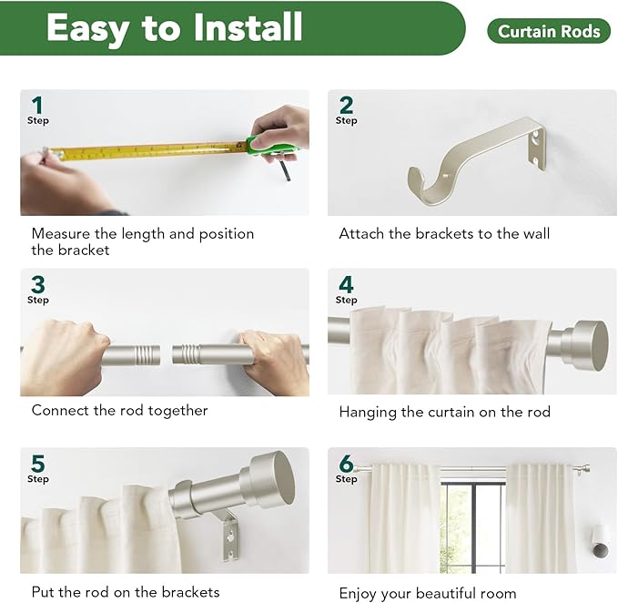 Curtain Rods for Windows 32 to 170, 1 Inch Adjustable Heavy Duty Long Window Outdoor Curtain Rod for Patio, Drapery Rods with Simple End Caps, Size 32"-170", Brushed Nickel