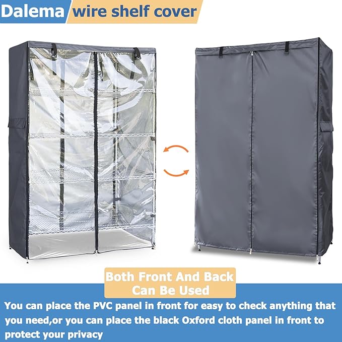 Waterproof Shelf Cover,600D Heavy Duty Dustproof Storage Wire Rack Covers,Outdoor Shelving Covers for Wire Shelves with Zipper 36''x14''x54'',Clear Front.
