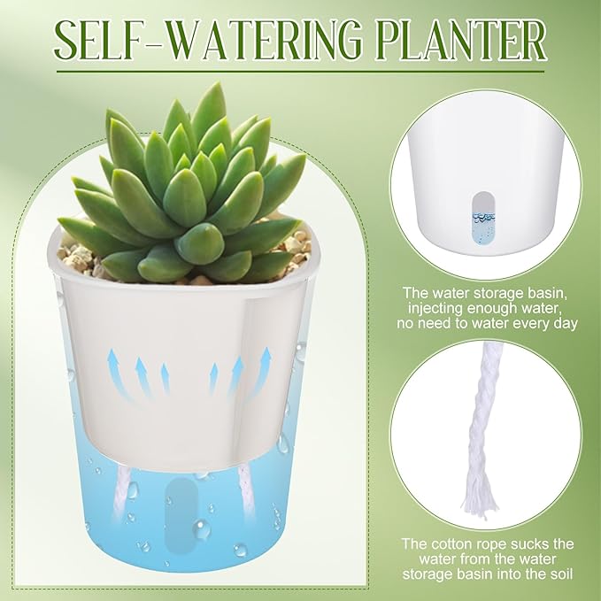 10 Pcs 3.74 Inch Self Watering Pots Self Watering Planters for Indoor Planters Plastic Garden Flower Pots with Level Indicator Vents for Herbs