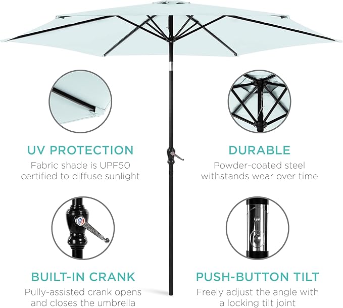 Best Choice Products 10ft Outdoor Table Compatible Steel Polyester Market Patio Umbrella w/Crank and Easy Push Button Tilt