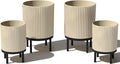 Veradek Demi Series Round Planter w/Stand for Porch/Patio | Durable Plastic-Stone Composite & Wooden Stand | Modern Décor for Tall Plants, Flowers