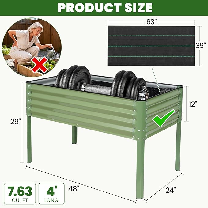 G GOOD GAIN Elevated Raised Garden Bed 2' x 4'- Galvanized Metal Planter Boxes with Legs, Outdoor Planters for Backyard/Patio/Balcony, with Drainage Holes for Vegetables, Flowers, Herbs, Green