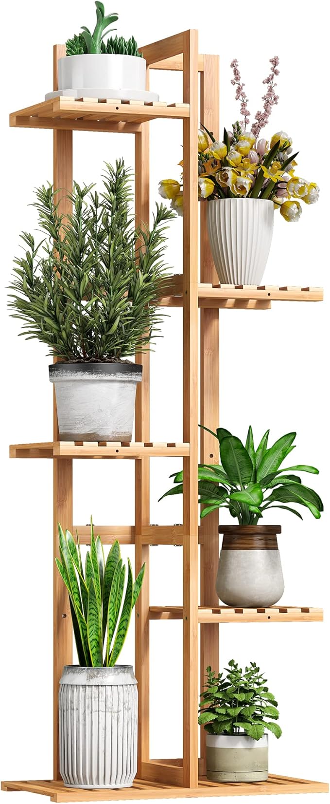 BMOSU Bamboo Plant Stand for Indoor Outdoor Plants Corner Tall Plant Shelf 6 Potted Holder Shelf Plant Rack Holder Display Rack(Natural)