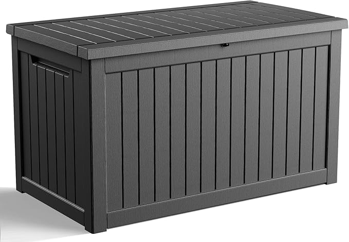 260 Gallon Outdoor Deck Box, Lockable Waterproof Outdoor Storage Boxes For Garden Tools,Indoor Cushions,Accessories Outside Storage Resin Weatherproof Container(Black)