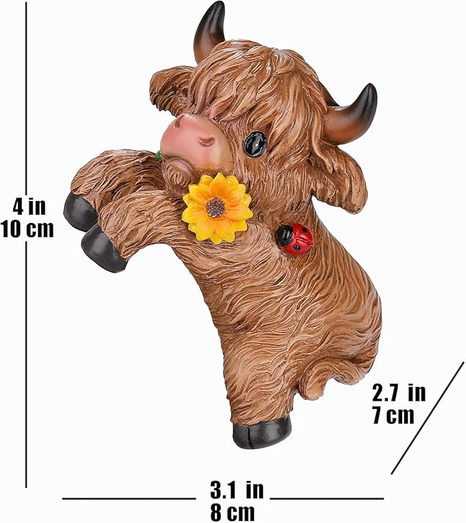CXYCzsbjCute Rock Climbing Highland Bull Statue Flowerpot Hugging Device, Resin Hanging Highland Bull Statue Outdoor Decorative Fence, Courtyard Lawn Garden Courtyard Decoration