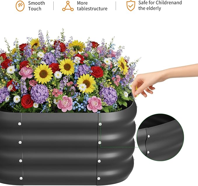 2-Pack 2x1ft Galvanized Raised Garden Bed, Outdoor Planter Bed, Metal Planter Box for Gardening and Planting,Square,Black
