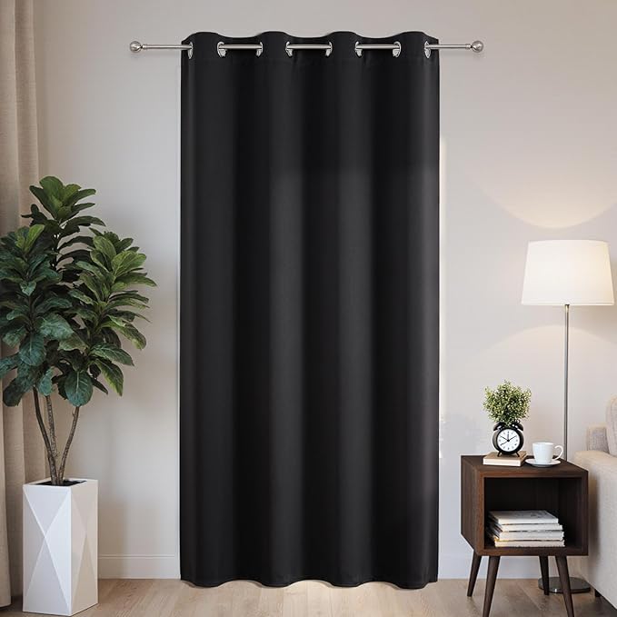 Joydeco Blackout Patio Sliding Door Curtains 84 Inches Long, Grommet Privacy Room Divider Curtains, Extra Wide Thermal Blackout Drapes for Bedroom Living Room (Black, 60Wx84L, 1 Panel)