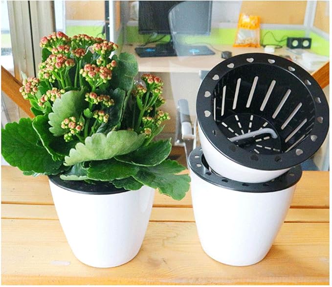 5.2“ Self Watering Planter White Flower Pot, 3 Pcs Medium Planter Pot, Mini Plant Pot, for All Plants, Herbs, African Violets, Succulents, Flowers Or Start Plants, White, 5 inch