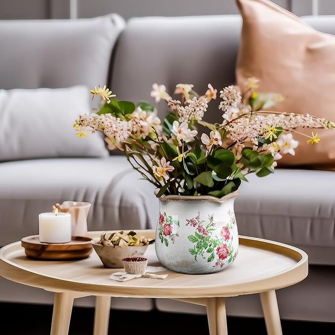 6 Inch Ceramic Plants Pots Vintage Ceramic Flower Planters Crackle Glaze Finish Flower Pots Decorative Floral Vintage Planters for Living Room Garden Home Decor Gifts(Classic)
