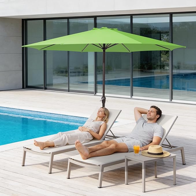 MEWAY 12ft Patio Umbrella Outdoor Table Umbrellas with Crank, Market Umbrella 8 Sturdy Ribs for Deck, Garden, Pool and Backyard, Grass Green