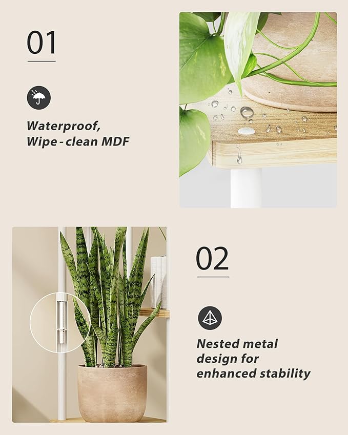 Tall Plant Stand Indoor 6 Tiered Plant Shelf for Multiple Plants Coner Shelf Stand Wood Plant Stand Metal Shelving for Living Room Bedroom Balcony Patio White