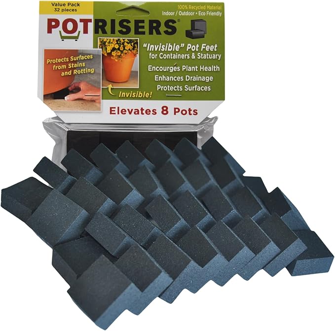 (Standard Size -32 Pack) - Invisible Pot Feet to Elevate up to 8 Flower Plant Planters or Statues | Perfect for Patios, Decks, Gardens, and Greenhouses - Made in the USA
