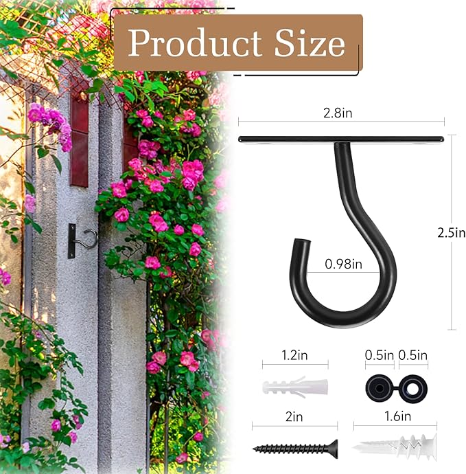 6Pack 2.5Inch Ceiling Hooks for Hanging Plant, Hanger for Indoor and Outdoor Plant Pots Holder, Wall Hook for Planters, Flower Basket, Wind Chimes, Lanterns, Lights, Bird Feeders, Home Decor