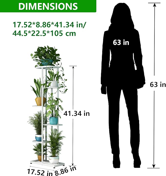 LINZINAR Plant Stand Metal 6 Tier 7 Potted Multiple Flower Pot Holder Shelf Indoor Outdoor Planter Display Shelving Unit for Patio Garden Corner Balcony Living Room (6 Tier 7 Potted, White)