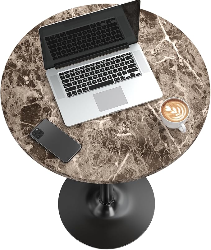 Furmax Bistro Pub Table Round Bar Height Cocktail Table for Home Bar, Round Bar Tables for Party, Dining Room, Living Room and Wedding, Metal Base MDF Top Obsidian, 40.6 Inch Height (1, Faux Marble)