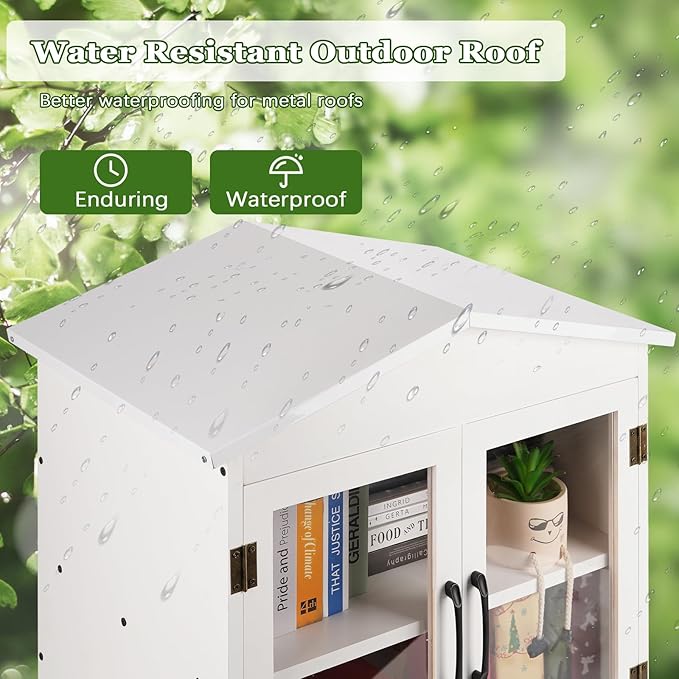 Outdoor Library Outdoor Book Box Storage Small Wooden Cabinet Little Literature Box for Neighborhoods Community and Schools Sharing Books, Flyers, Newspapers, Food and Art (E)