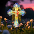 Solar Jesus Cross for Gemetery Graver,Golden Angel Wings,Grave Decorations for Cemetery,Sympathy Memorial Gifts,Christmas Yard Decor Outdoor