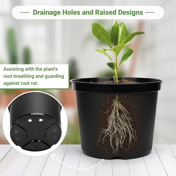 GREANER 5 Gallon Black Planter Pots, 10PCS Plastic Durable Plant Pots for Plants, Seed Starting Container for Flower Herb Vegetable Seedling Tree Fruit