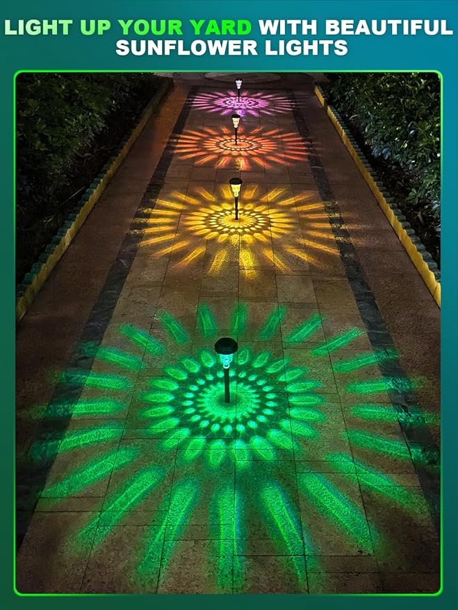 ROOR Solar Pathway Lights 16 Pack, Outdoor Solar Yard Lights, RGB Color Changing+Warm White, IP67 Waterproof LED Lights for Garden Path Backyard Christmas Lawn Landscape Decorative