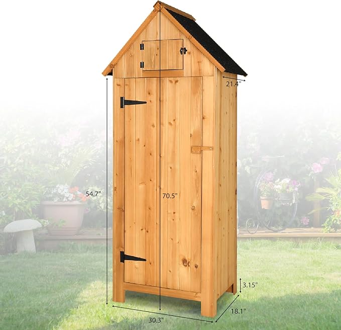 VINGLI Outdoor Wooden Storage Shed, Garden Shed Outside Tool Cabinet with Safety Latch, Patio Storage Organizer (Teak)