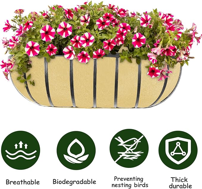 3PCS 30 Inch Planter Basket Liners Fabric Window Box Liners Felt Trough Planter Liner Replacement Beige Flower Basket Liner Non-Woven Hanging Plant Liner for Planters Garden Fence - Avoid Bird Nesting