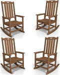 Oversized Rocking Chair Set of 4, Outdoor Rocking Chair for Adults, All Weather Resistant Porch Rocker for Lawn Garden, Wood