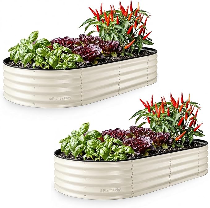 Plant & Plot Galvanized Raised Garden Beds Outdoor // 6×3×1 ft (2-Pack) Planter Raised Beds for Gardening, Vegetables, Flowers // Large Metal Garden Box // Patented Tool-Free Design (White)