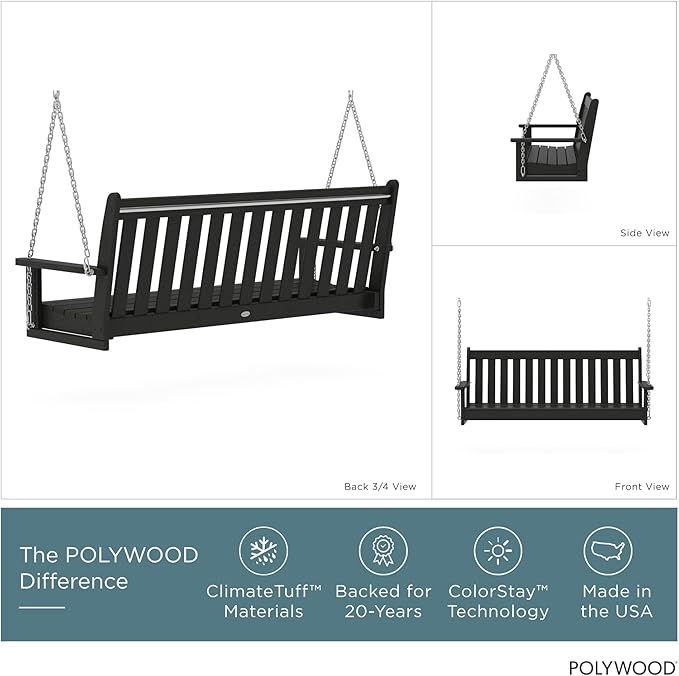 POLYWOOD GNS60BL Vineyard 60" Outdoor Swing, Black