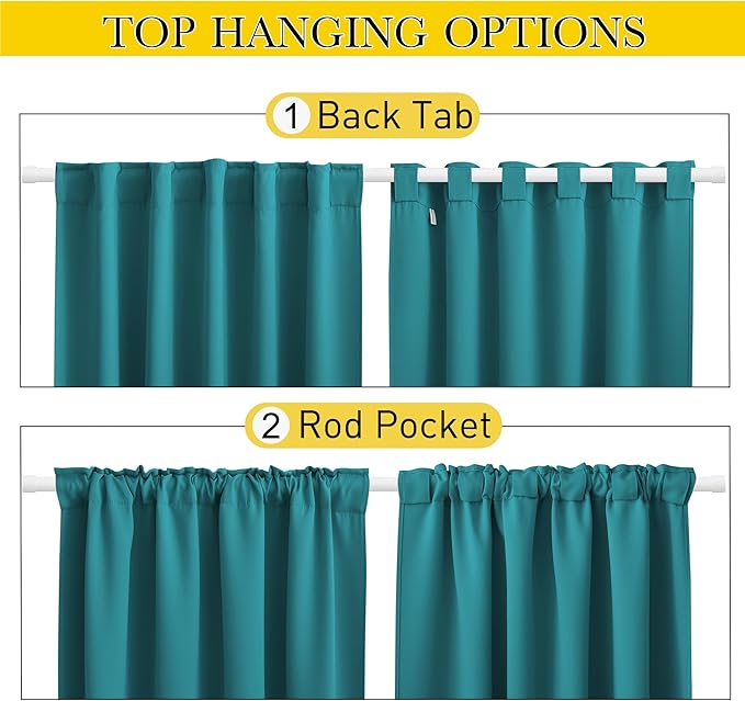 NICETOWN 2 Panels Outdoor Curtains Waterproof Pocket & Back Tab on Top & Bottom, Thermal Insulated Windproof Sun Blocking Outside Privacy Drapes for Patio with Fixed Rope, W52 x L95, Peacock Teal