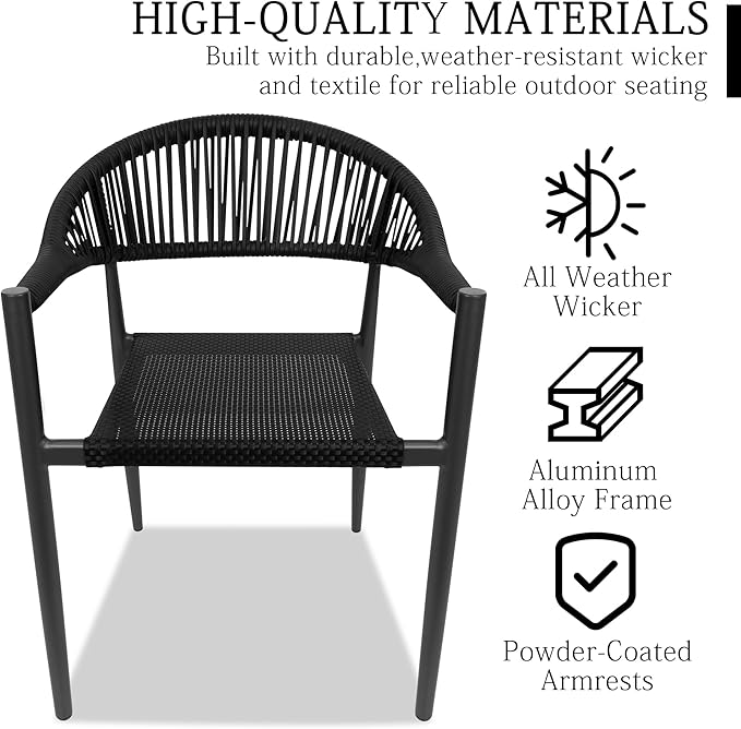 TWT Patio Dining Chairs Outdoor Stackable Dining Chairs for All Weather, Breathable Textilene Garden Outdoor Furniture for Backyard Deck (Black, Set of 4)