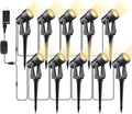 Svater Landscape Lighting Low Voltage, 10 Pack Outdoor Spotlights with Transformer, Plug in LED Spot Lights for Garden, Backyard, House, 3000K Warm White Super Bright 3W 250Lumem, Black