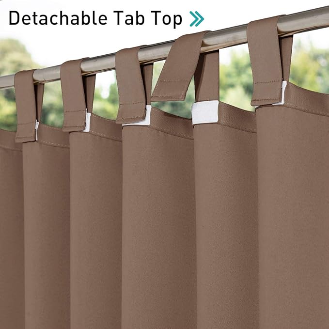 NICETOWN Porch Curtain Outdoor Waterproof for Patio, Self-Stick Tab Top Blackout Indoor Outdoor Divider Vertical Blinds Keep Privacy for Pergola/Patio, 1 Pack, W52 by L84 inches, Tan