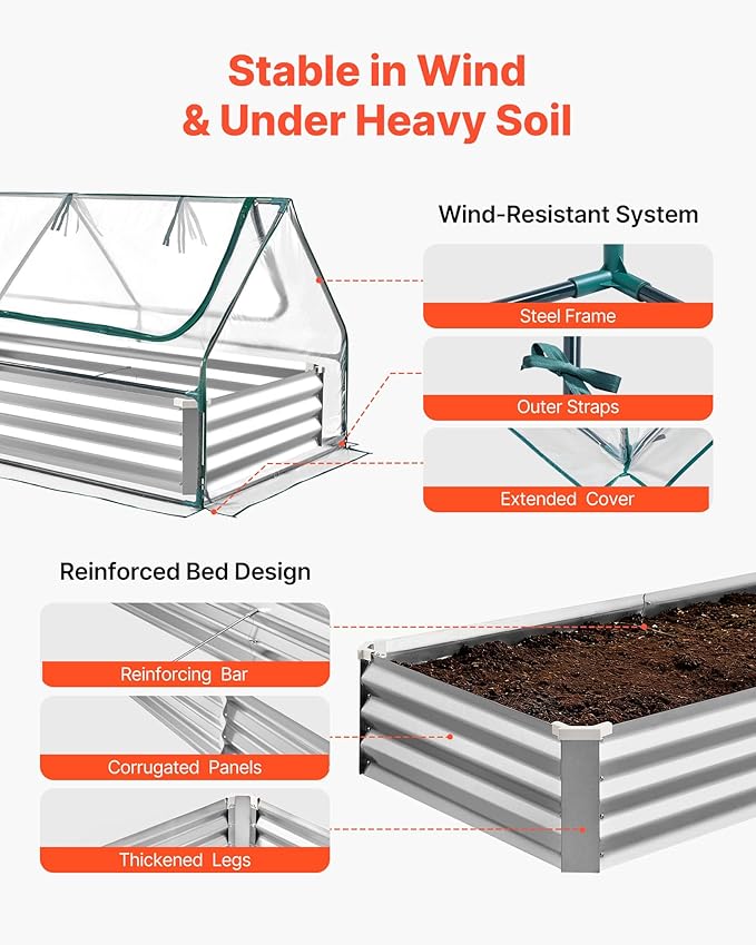 VEVOR 6x3x1FT Metal Raised Garden Bed with Greenhouse Cover, Outdoor Galvanized Planter Raised Beds for Gardening for Vegetables Flowers and Fruit