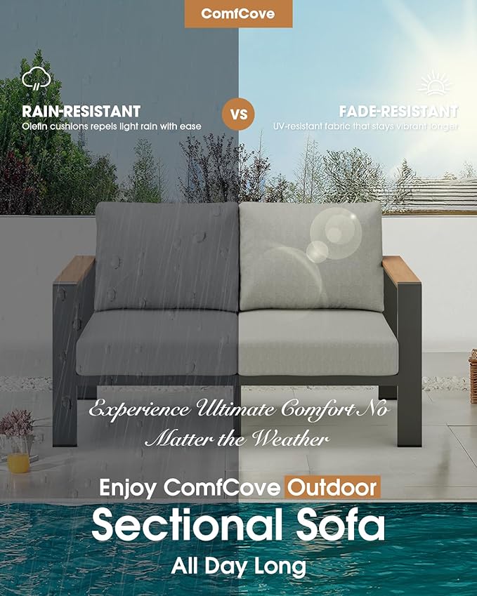 Aluminum Outdoor Patio Furniture Set 8 Seats, Outdoor Sectional Corner Sofa, Patio Conversation Sets with Coffee Table & Washable Thick Cushions, Outdoor Furniture for Backyard, Porch, Gray