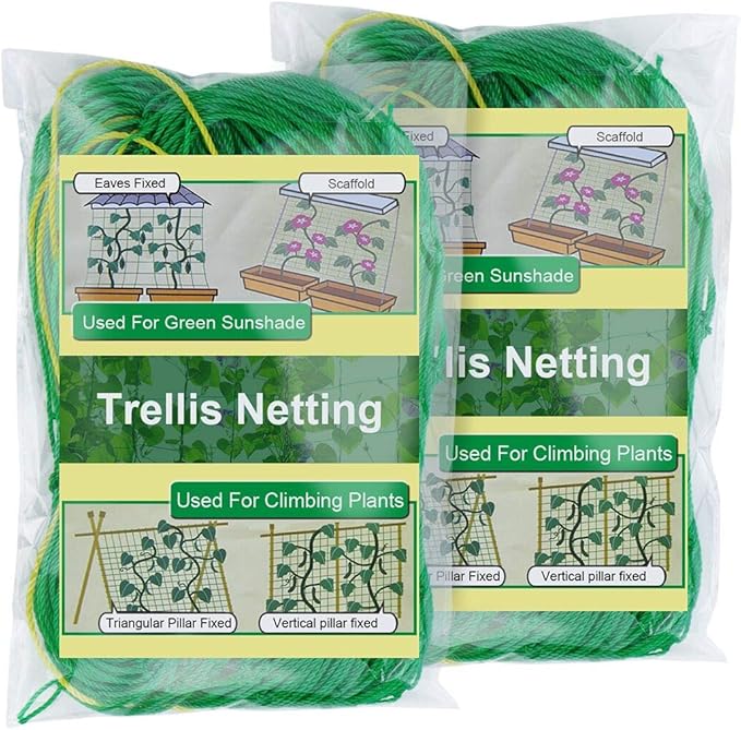 Pack of 2 Cucumber Tomato Trellis Netting, Heavy Duty Garden Netting for Climbing Plants Support, Pea, Grape, Bean, Fruit, Vegetables - 4" Mesh Size, 6Ft x 9Ft